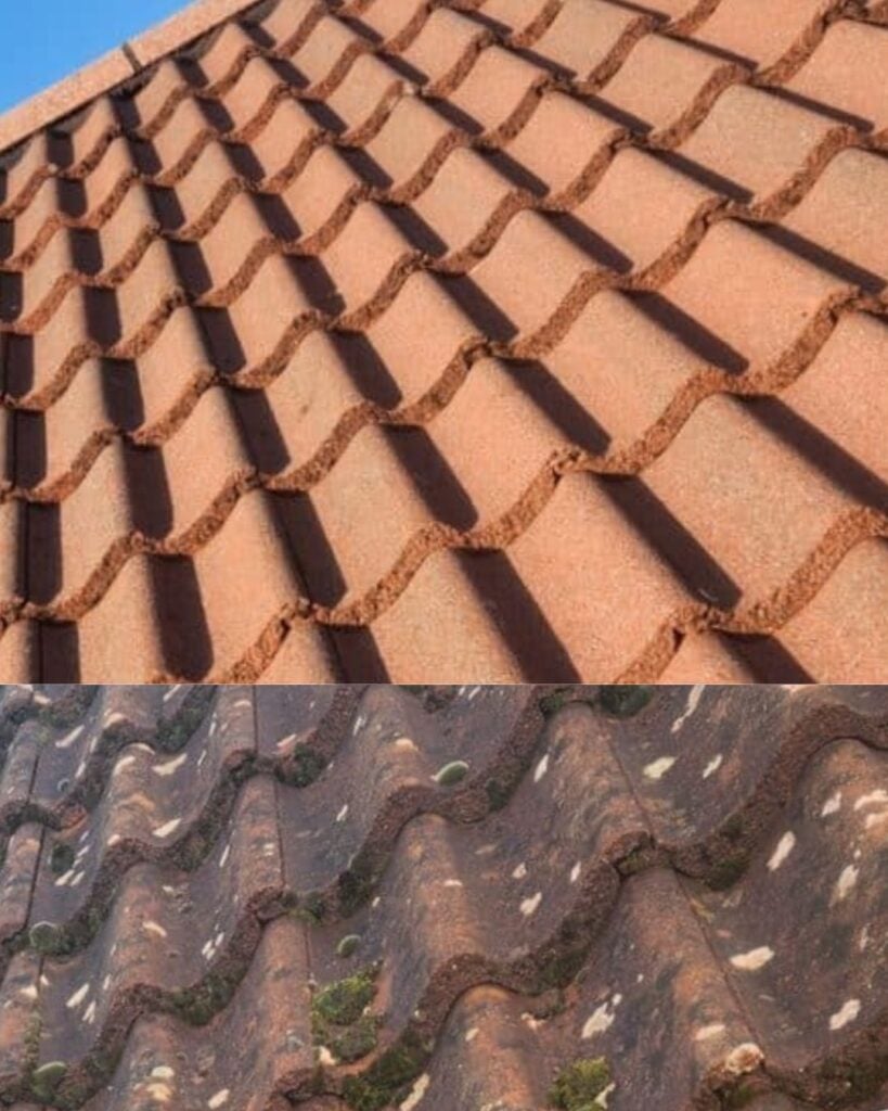 specialistische reiniging verschil voor na van dakpannen schoon vies